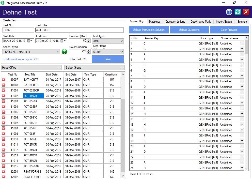 ACT Test Scoring Software